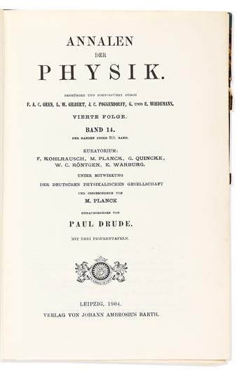 Einstein, Albert (1879-1955) et alia. Annalen der Physik, 1904.